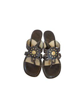Vintage y2k Nurture Brown Leather Studded Flower Mandala Sandals Women Size 9.5